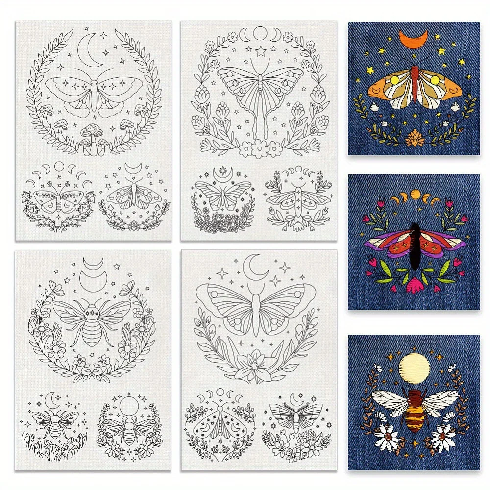 

1set 4Sheets 11.6x8.2 Inch Stick and Stitch Embroidery Patterns Non-woven Fabrics Water Soluble Embroidery Stabilizers