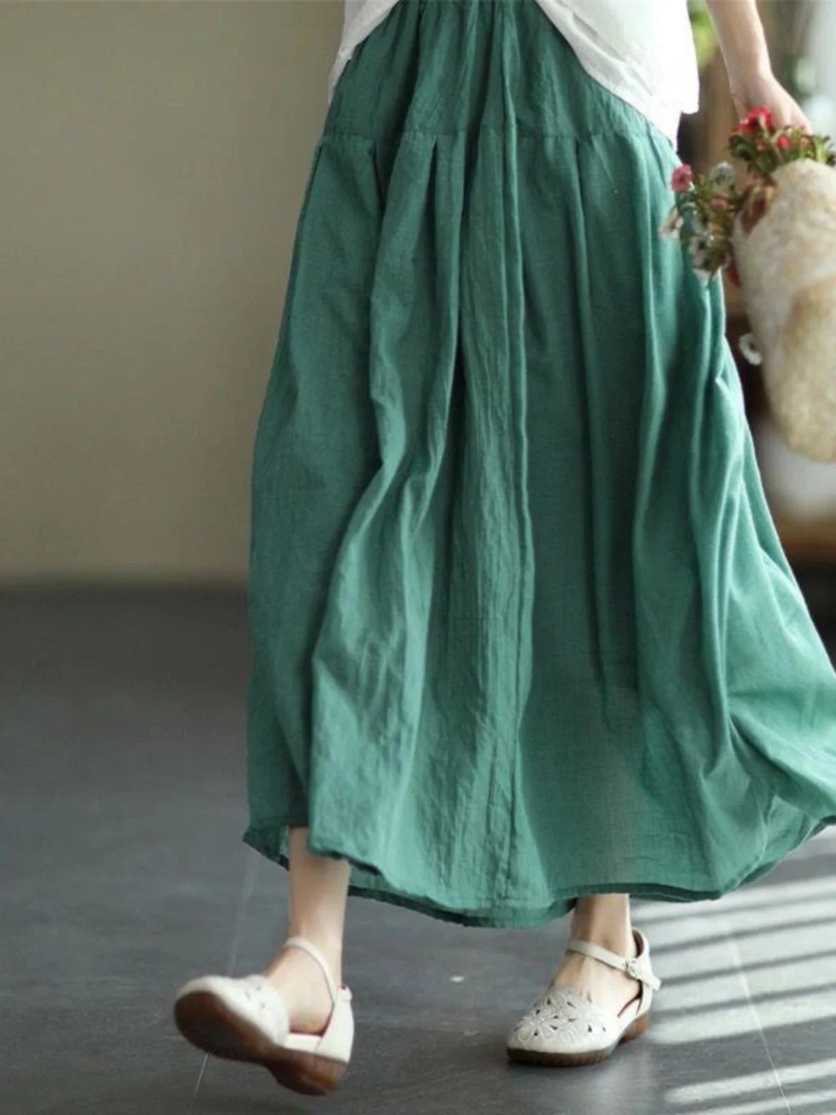 

Двухслойная хлопково-льняная юбка миди Ele для мам, лето 2023, однотонная, струящаяся, длинная, А-силуэт, женская модная одежда