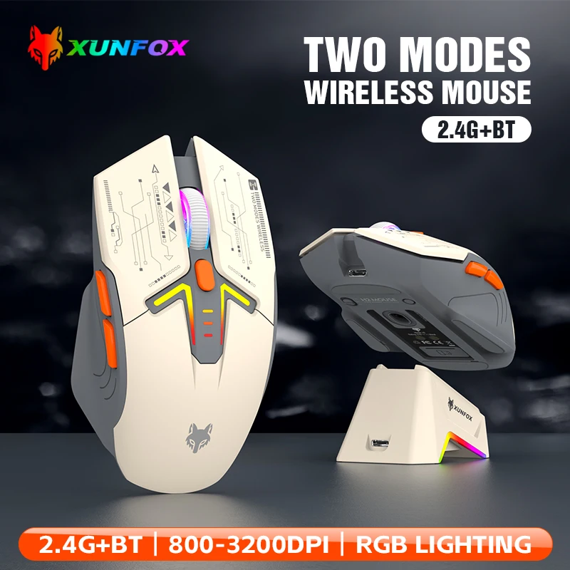 

XUNFOX H2 беспроводная Bluetooth-мышь RGB с магнитной зарядкой, двухрежимная киберспортивная игра, настольный ноутбук, универсальный