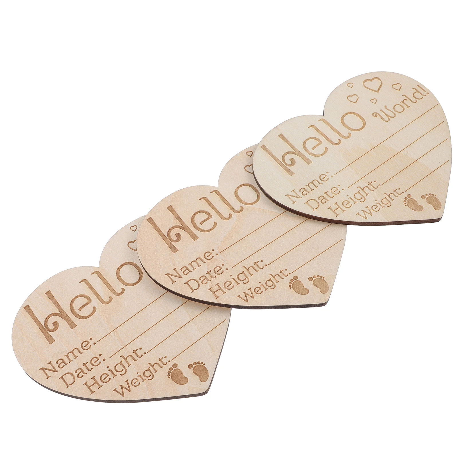3 pcs Newborn Name Wooden Sign Heart Shape Design Nursery Birth Announcement Photo Props Infant Room Decor