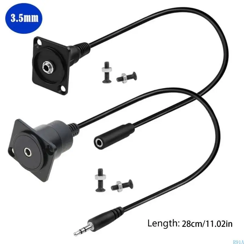 R91A TRS 1/8 Connettore pannello stereo TRS 3,5 mm Cavo da maschio/femmina a femmina attraverso il supporto del pannello per