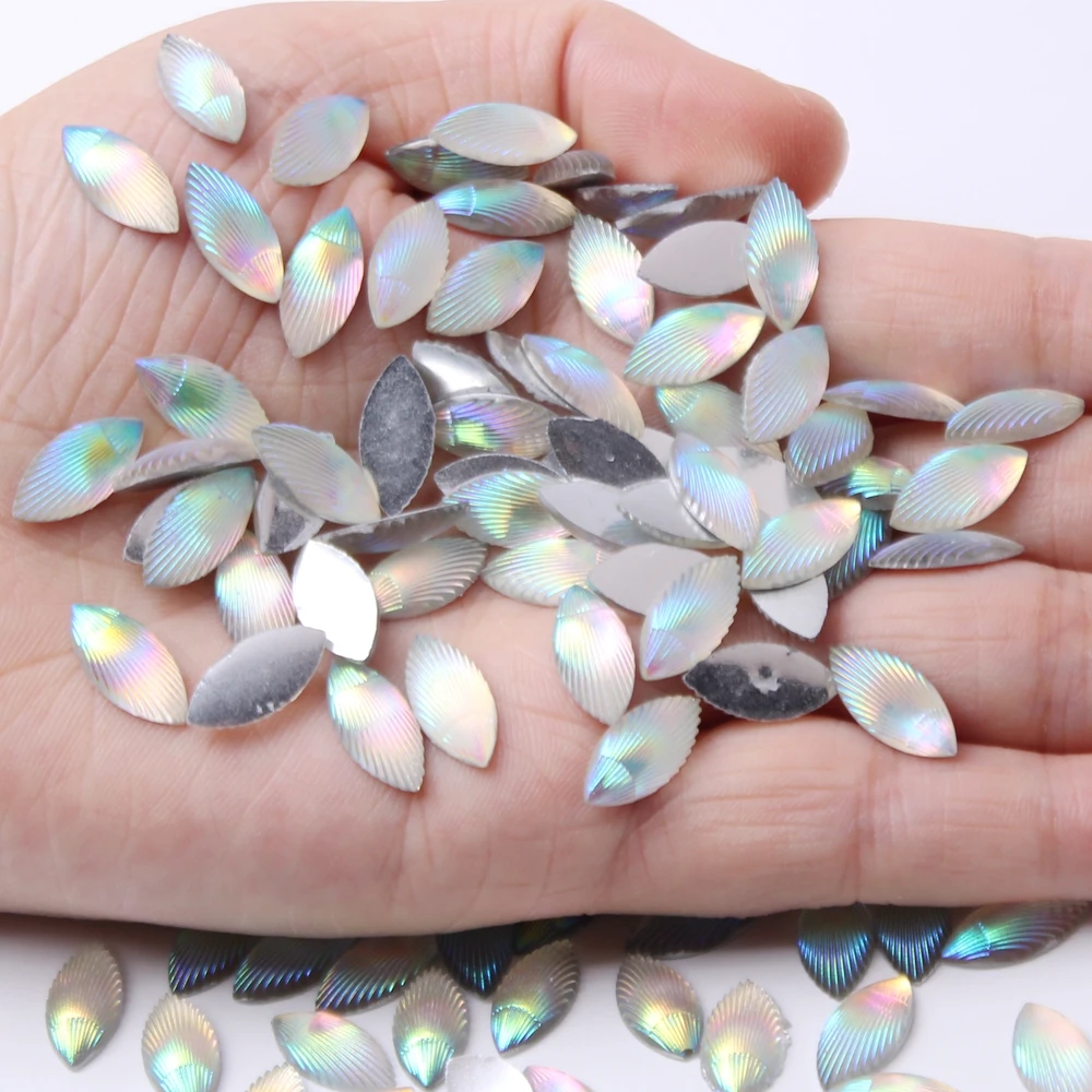 Colored Sea Shell Flat Bottom Horse Eye Resin Drill 7x15mm 100pcs Colors AB Handmade DIY Hair Accessories Clothing Decoration