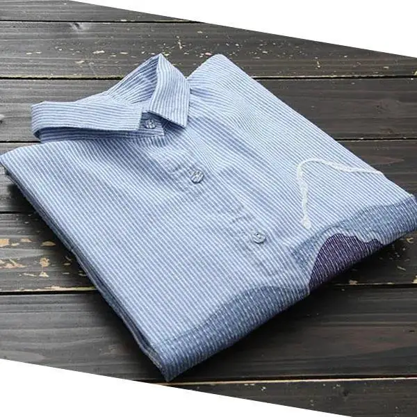 Spring and summer new long sleeved cotton shirt with thin stripes and fashionable printed shirt top