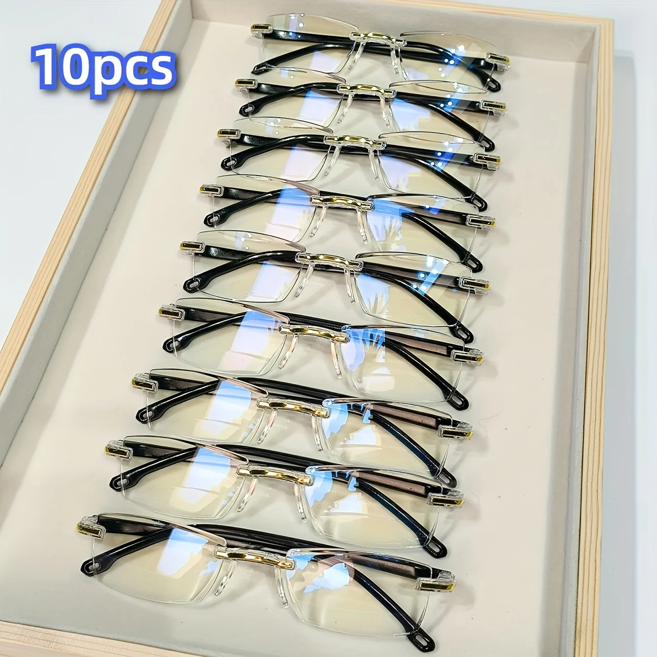 10pcs Reading Glasses Blue Light Blocking Glasses Rimless High-Definition Presbyopia Glasses For Women And Men +1.0 - +4.0