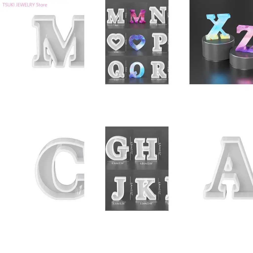 

62KE Silicone Pendant Mold Clay Molds Letter Shaped Silicone Keychain Pendant Moulds
