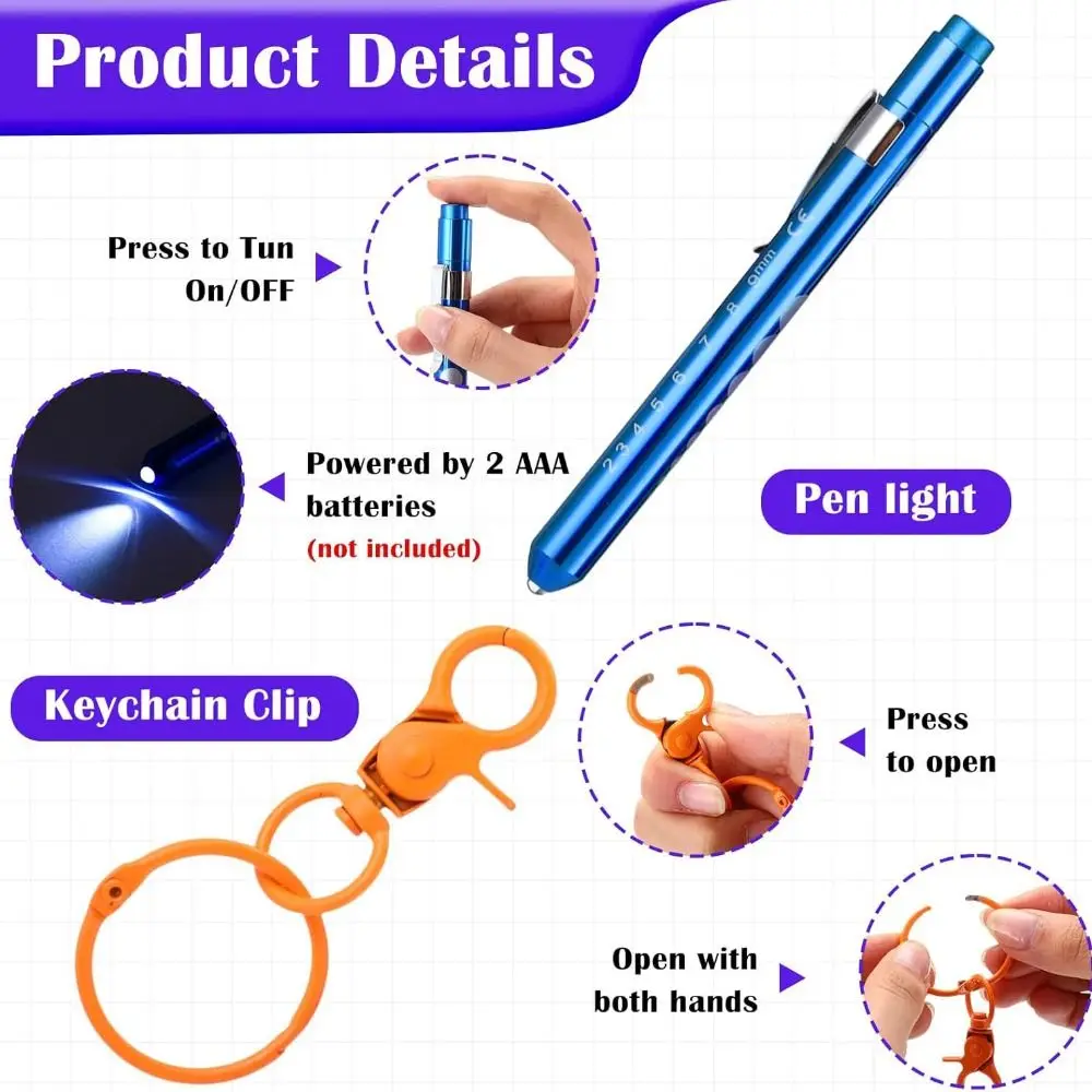 Conjunto de canetas de enfermeira retrátil para presente, multifuncional, luz LED, carretel de crachá, suporte de crachá de identificação, escritório