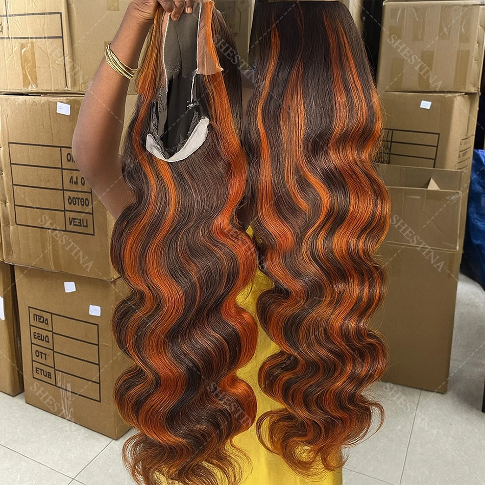 200% الزنجبيل البني تسليط الضوء على شعر مستعار شعر الإنسان الجسم موجة الدانتيل الجبهة الباروكات قبل قطعها أومبير الزنجبيل البرتقالي الملونة 5x5 غلويليس الباروكات #2