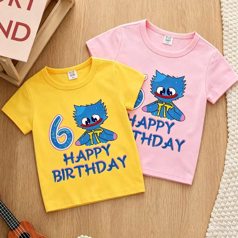 T-shirt en coton pour enfants, motif dessin animé Game Poppy Playtime Number Huggy Wuggy, vêtements d'anniversaire pour bébés filles et garçons, hauts d'été pour enfants