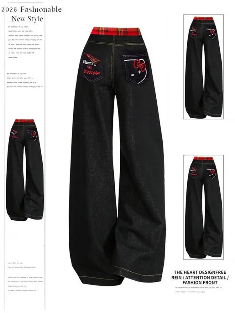 

American Sle Kit Embroidered Bla Jeans Women's Straight Leg Wide Leg Pants Slimming Design Fall New Arrival