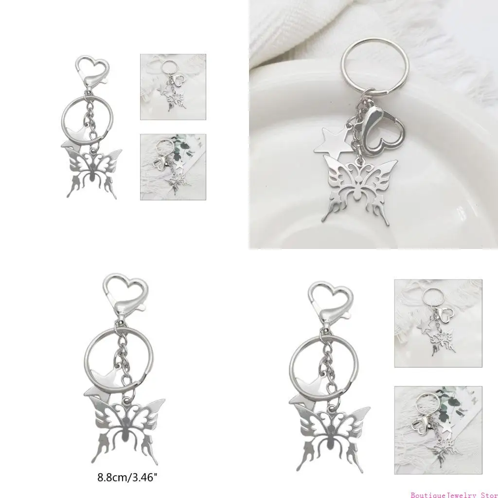 E1PE Hollow Butterflies Five-pointed Star Pendant Keyholder Bag Pendant for Women