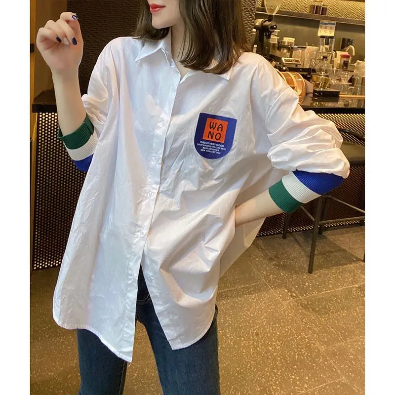 Women Clothing Trend Minimalist Oversize Streetwear Shirt Y2K Harajuku White Turn Down Collar Tunic Blouse Chic Long Sleeve Tops