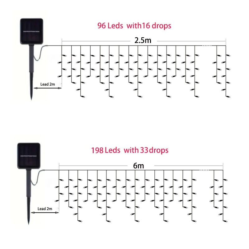 Solar Christmas Icicle String Light Outdoor Decoration 8 Modes Waterproof Icicle Fairy Light for Patio Balcony Eaves Garden Lamp