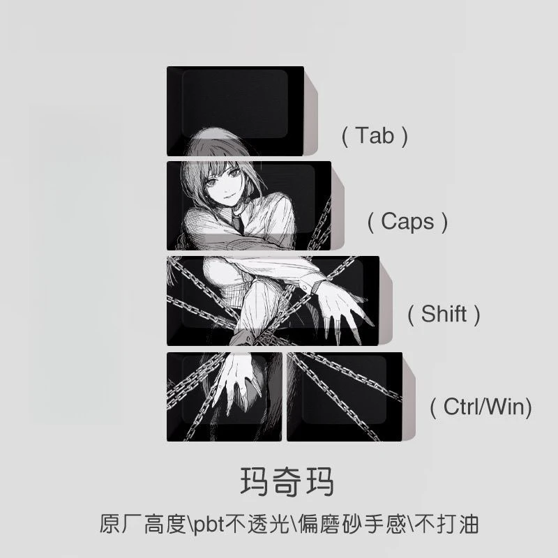 

Колпачки для ключей с бензопилой Man Machima, оригинальная высота, Pbt, горячая сублимация, двумерная анимация, периферийные колпачки для клавиш