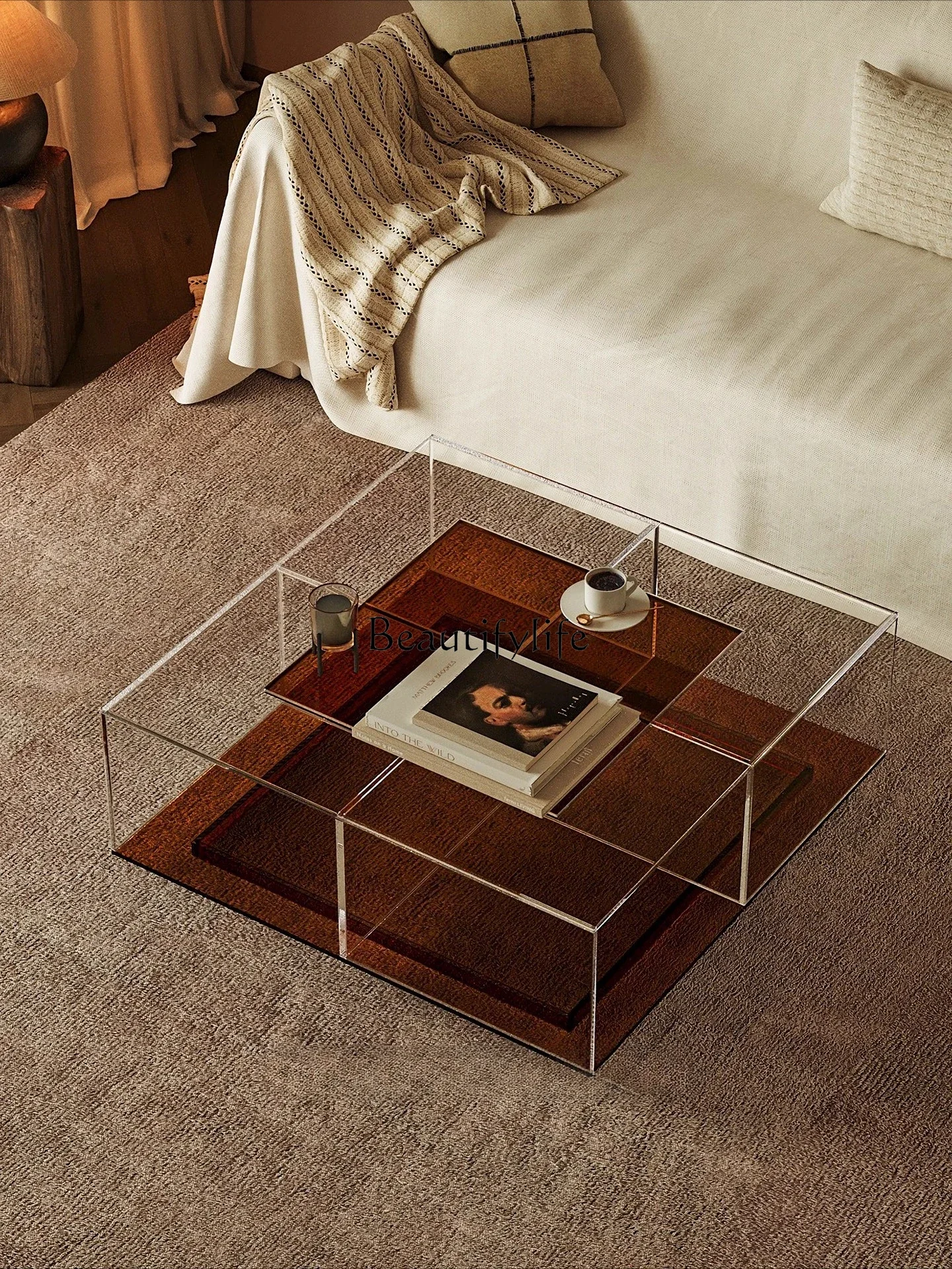 

FG10*Italian minimalist acrylic coffee table living room light luxury high-end tea table black glass tea table