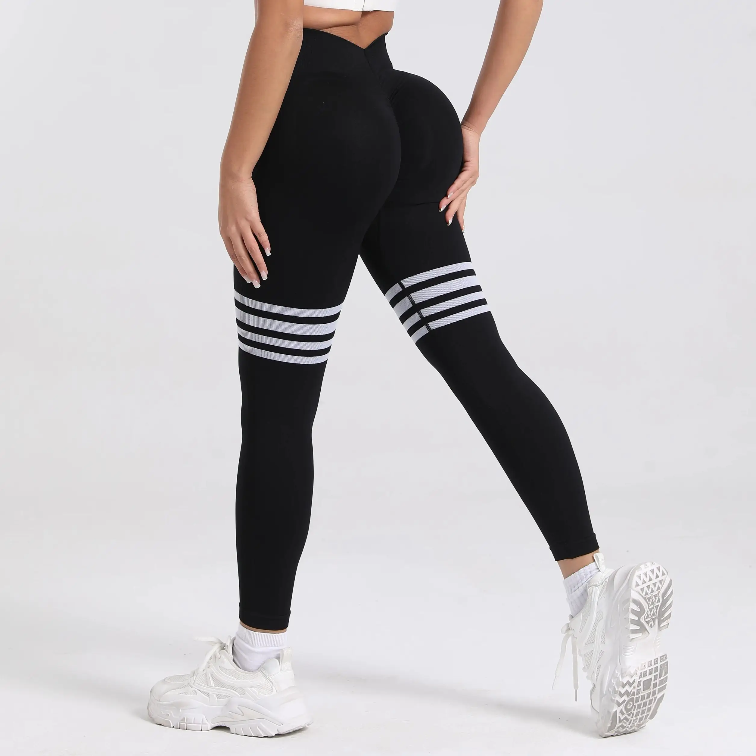 Women V Back Line Leggings Gym Fitness Athletic Workout Elastic Leggins Butt Lifting Yoga Pants Sports Training Tights S-XL