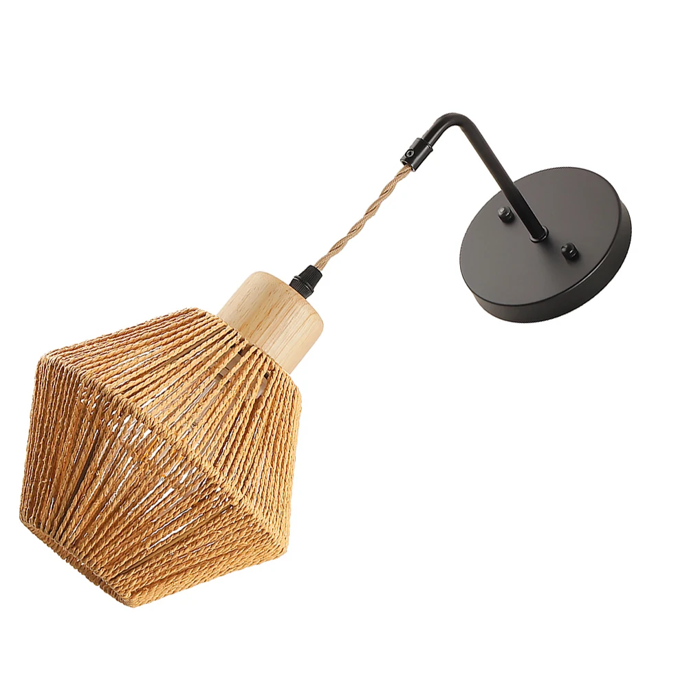 

Retro Rattan Lamp Farmhouse Light Bedside Indoor Living Lamps Decorative Wall Sconce Modern Bedroom Wall Mount Lamp