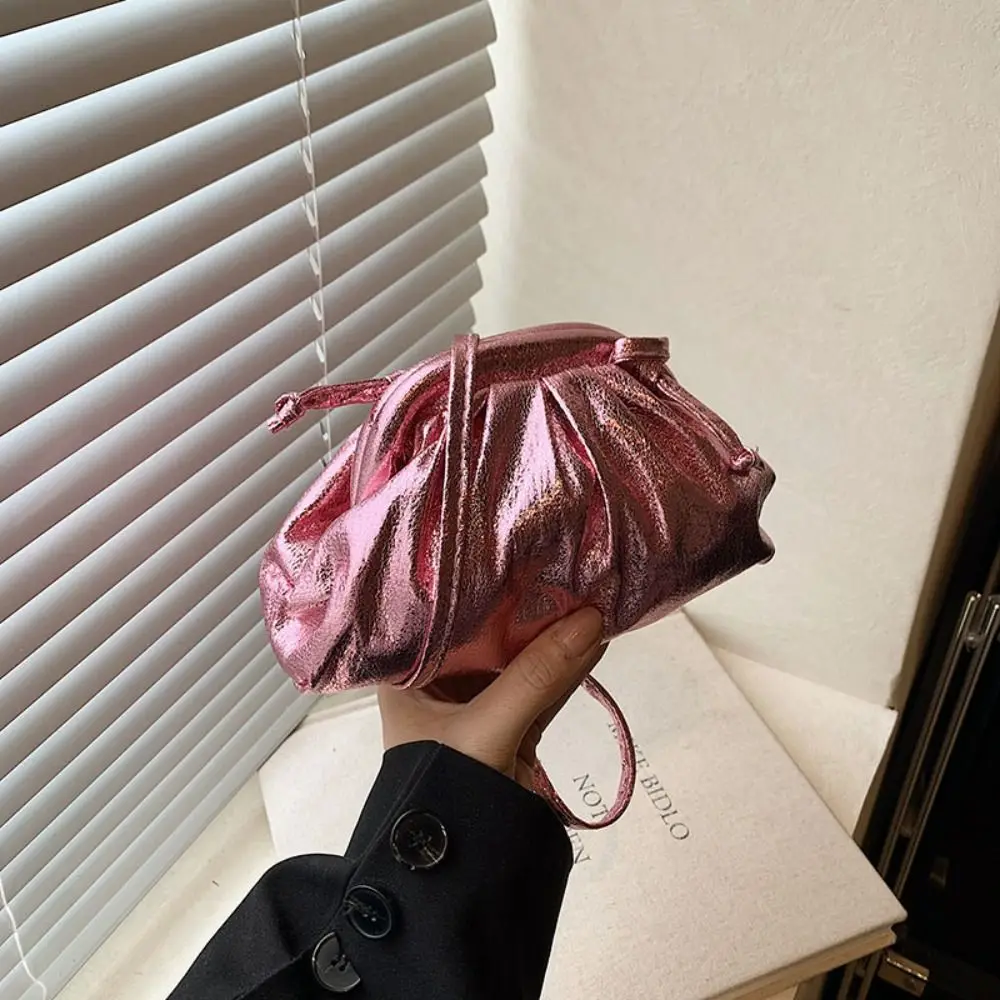 Portable Leather Women Dinner Bag Crossbody Bag Solid Color Pleated Shell Bag Lipstick Bag Clutch Bag Cloud Bag Girl image 2