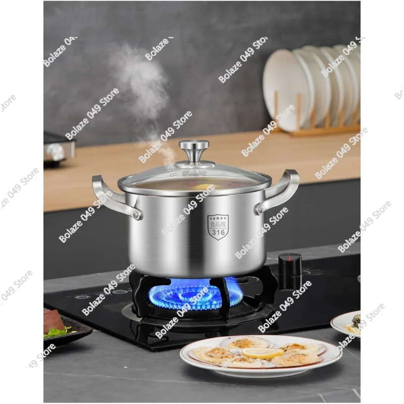 316 Stainless Steel Soup Pot Induction Cooker Household Food Grade Deepening Extra Thick Integrated Soup Porridge Pot Binaural