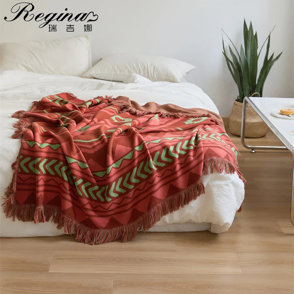 

REGINA Indian Tribal Geometric Pattern Throw Blanket Home Decorative Ethnic Sofa Bed Armchair Soft Fluffy Delicate Knit Blanket