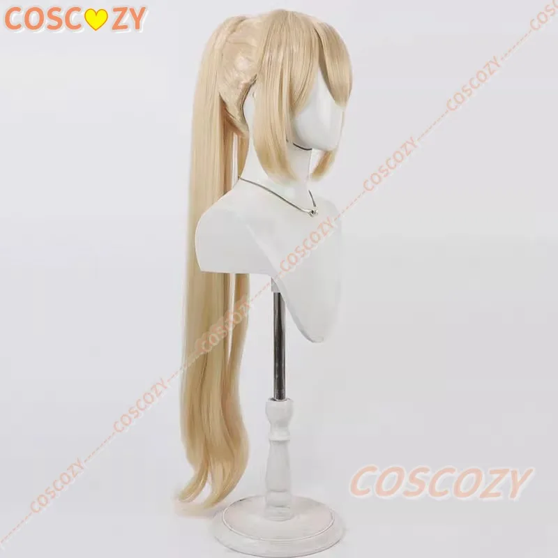 Nikke: Peluca de Cosplay de la diosa de la victoria guillotina, cola de caballo rubia de 90cm de largo, pelo sintético resistente al calor, Carnaval de Halloween
