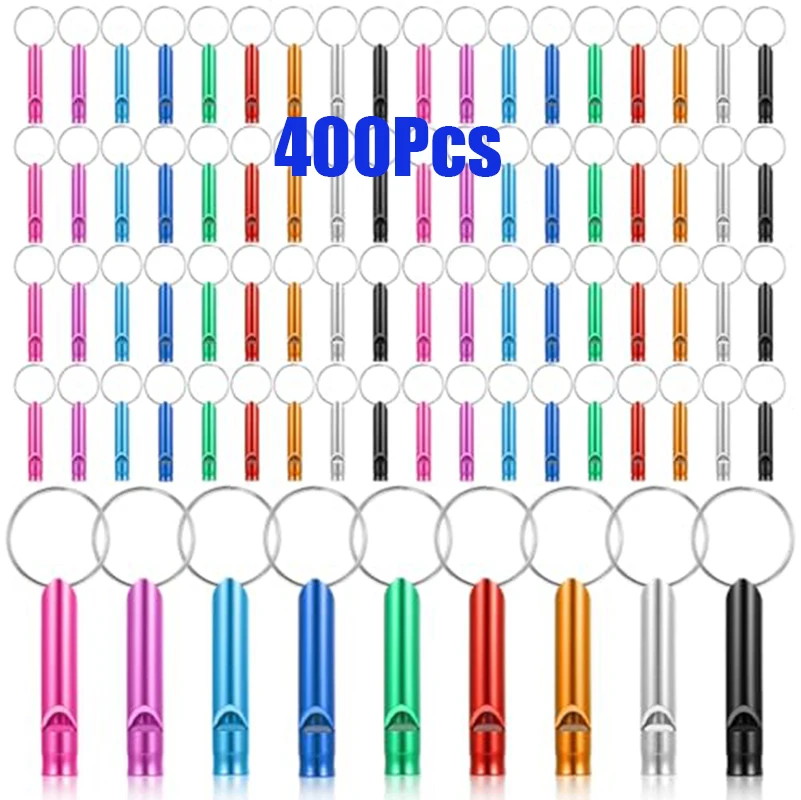 400Pcs Metal Emergency Whistle with Key Ring, Aluminum Survival Whistle Bulk for Outdoor Camping Fitness Coaching Rescue