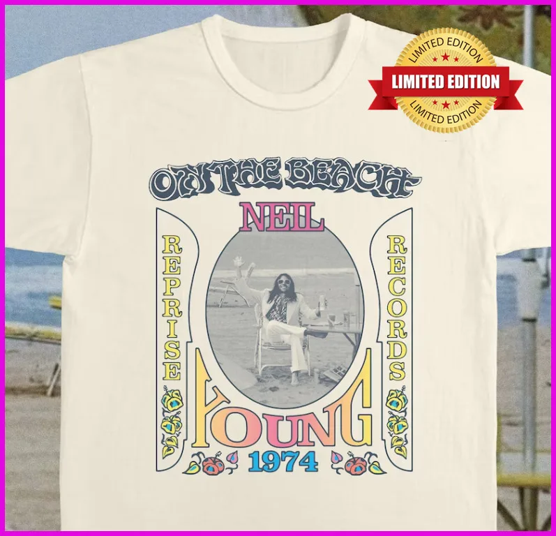 1974 Neil Young Shirt On The Beach 70S Psychedelic T-Shirt S-5XL P667C