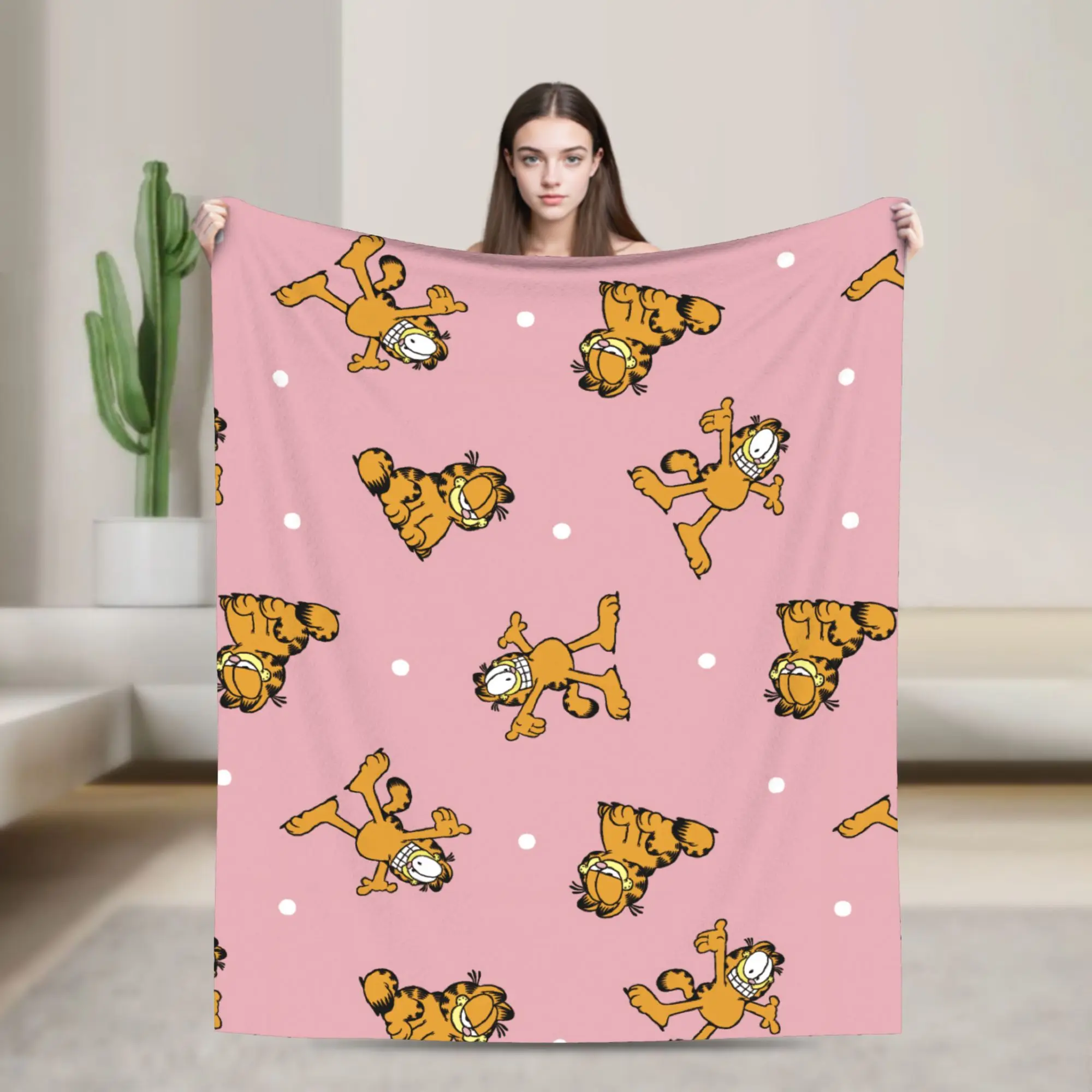 

Playful Paws Pink Character Flannel Blanket Garfields Warm Bedding Throws for Couch Bed Airplane Travel Bedspread Sofa Bed Cover