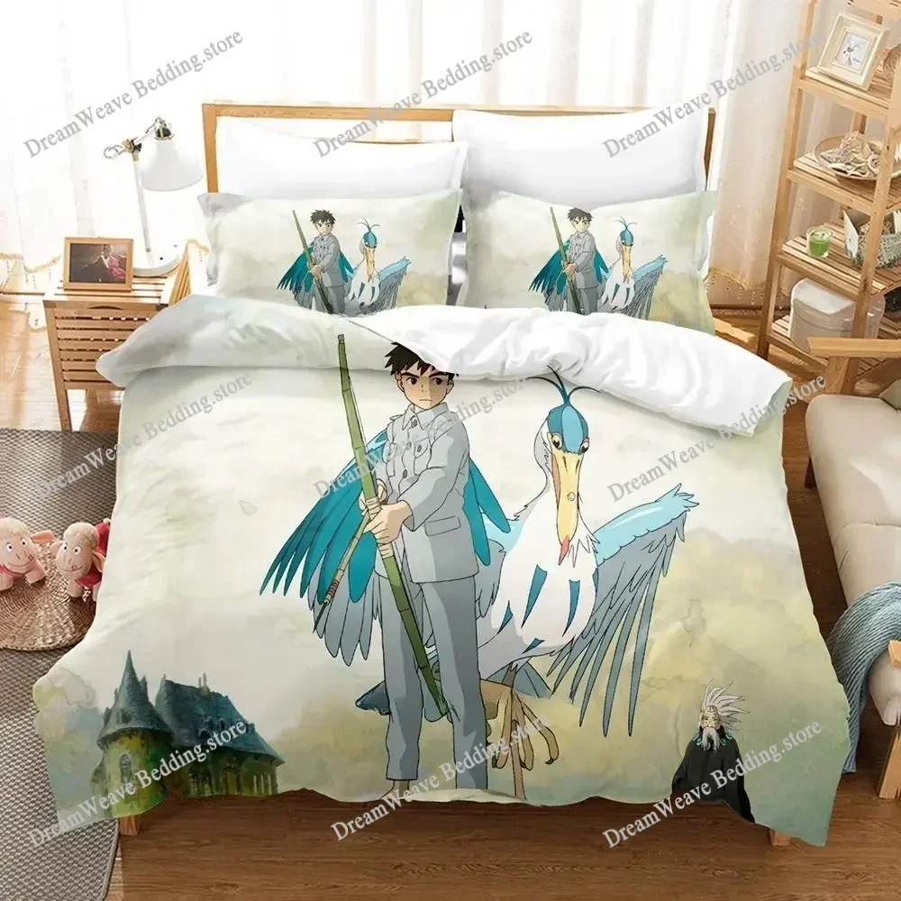 The Boy and The Heron Bedding Set Single Twin Full Queen King Size Bed Set Adult Kid Bedroom Duvetcover Sets Anime Bed Sheet Set