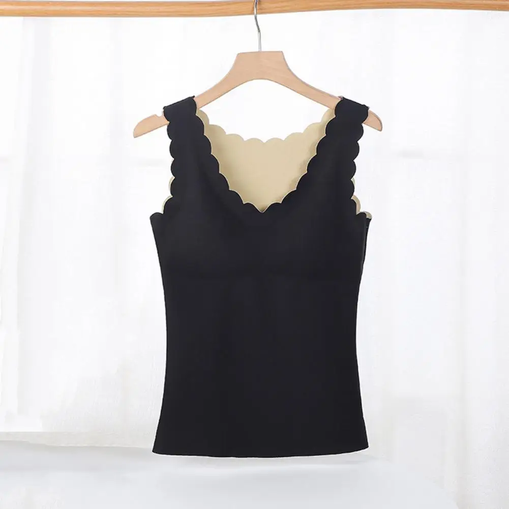 Women's Deep V Thermal Bra Vest Removable Pad Warm Tank Top for Winter Inner Wear Ladies' Underwear Undershirt