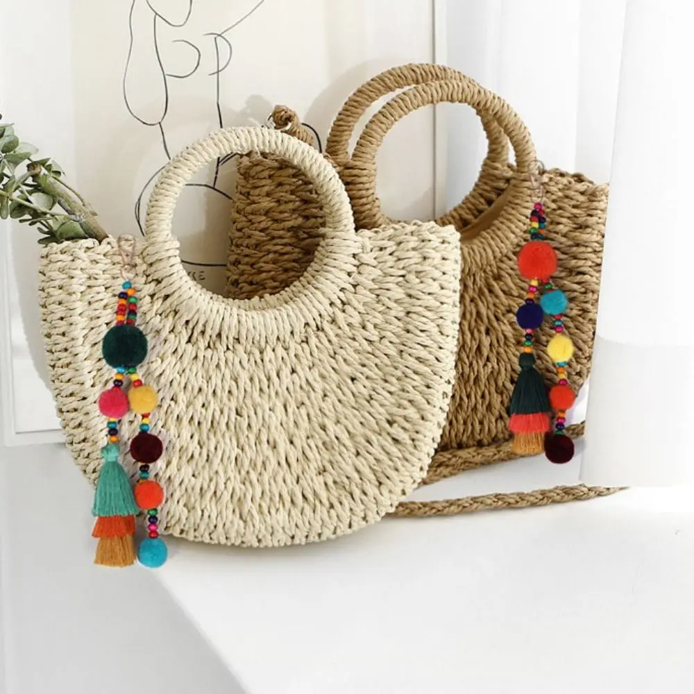 Boho Style Boho Style Hair Ball Tassel Keychain Tassel Pom Pom Boho Style Keychain Colorful Gradient Colors Boho Style Keyring