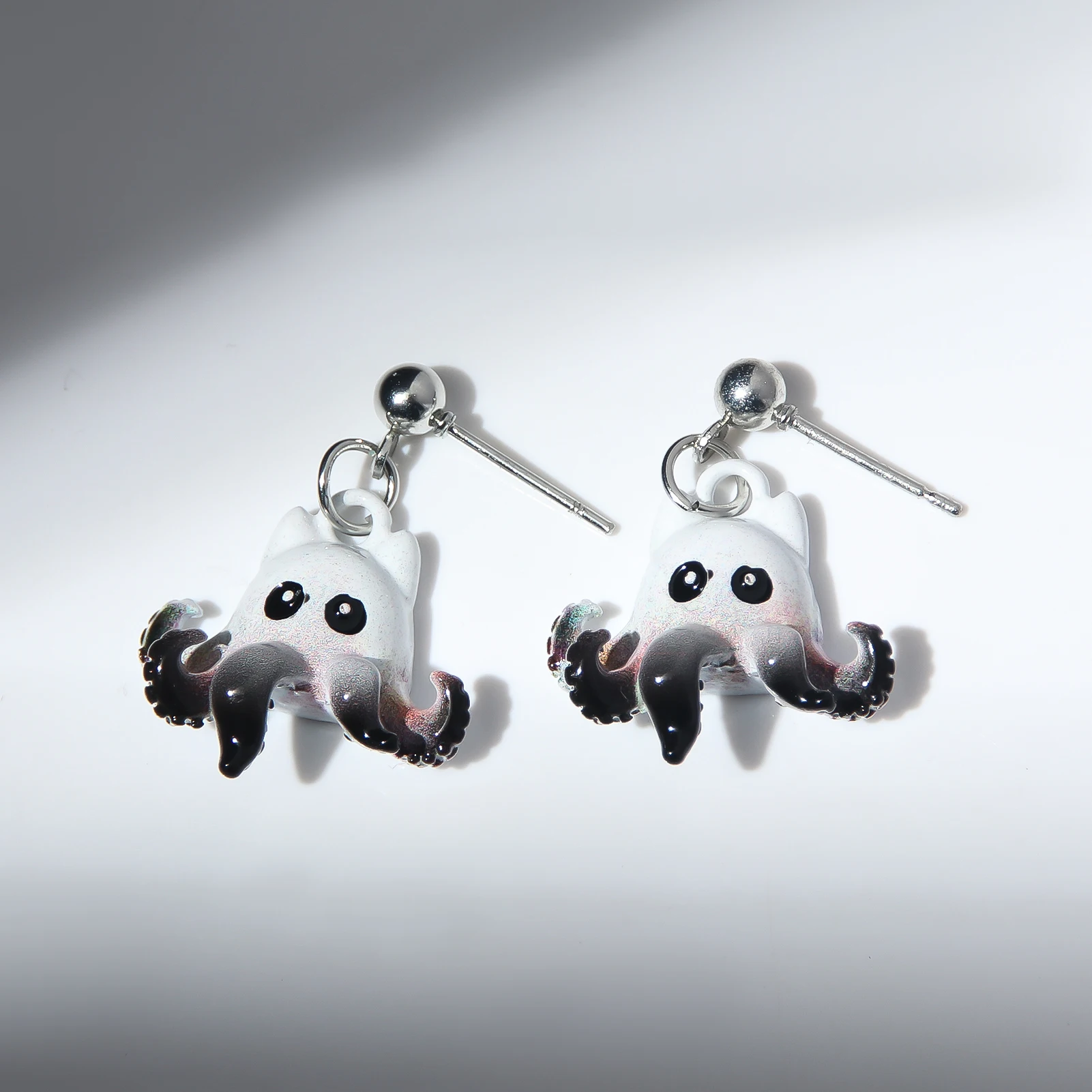 Anime Peripheral Cartoon Pearl Earrings Black White Cute Octopus Cat Metal Earrings for Women Men Cosplay Jewelry Gifts