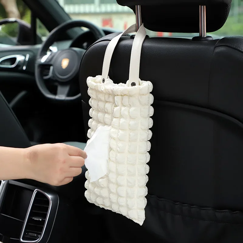 New Car Tissue Box Temperament Puff Car Seat Hanging Paper Box Cartoon Bear Car Paper Towel Toilet Paper Hanging Bag