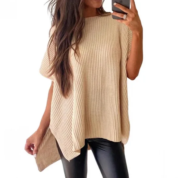 

Summer New Solid Color Pullover Round Neck Knitted T-Shirt 2026 European And American Casual Loose Drop Shoulder Short Sleeve