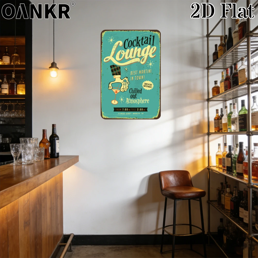 Vintage Art Cocktail Poster Metal Tin Sign, Cocktail Lounge Best Martini Chilled Atmosphere Art Metal Signs for Home Bar Decor