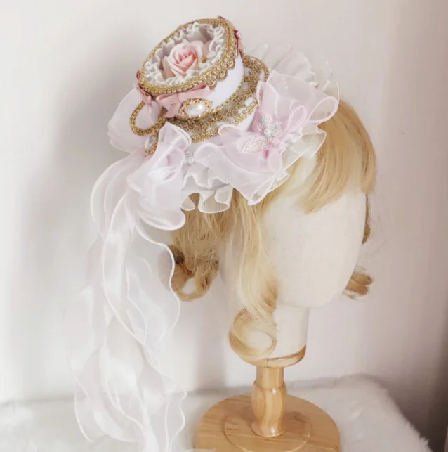 新しい日本のソフトガールロリータガールゴージャスなティーカップシルクハットコートロココスペインフラット帽子ヘアアクセサリー