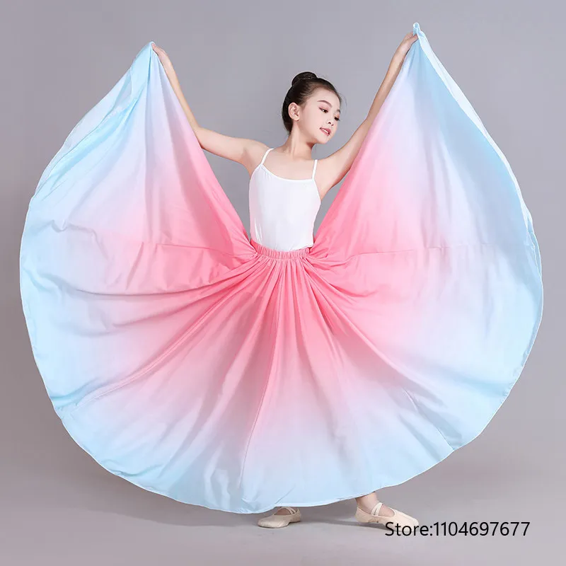 กระโปรงเต้นรำสำหรับเด็กผู้หญิง นักเต้นฟลาเมงโก การแสดงบนเวทีแบบไล่เฉดสี กระโปรงฝึกซ้อมเต้นรำคลาสสิก