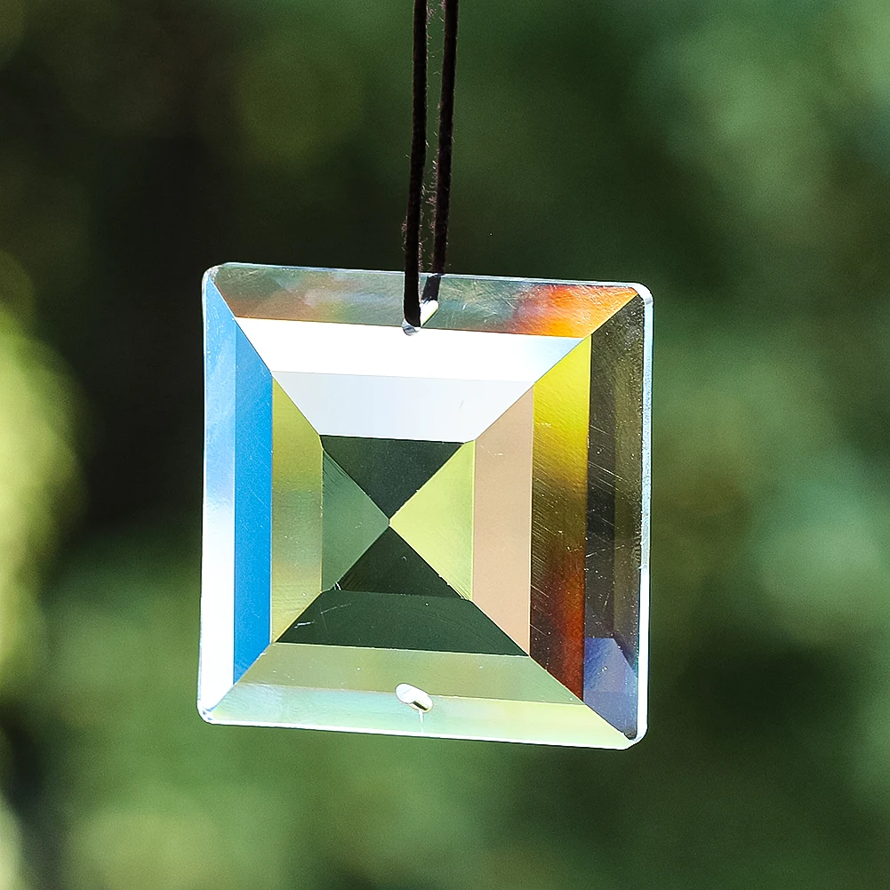 48mm Trapezoidal Crystal Suncatcher Prism Hanging Chandelier Parts Faceted Square Flat Pyramid Glass Pendant Garden Window Decor