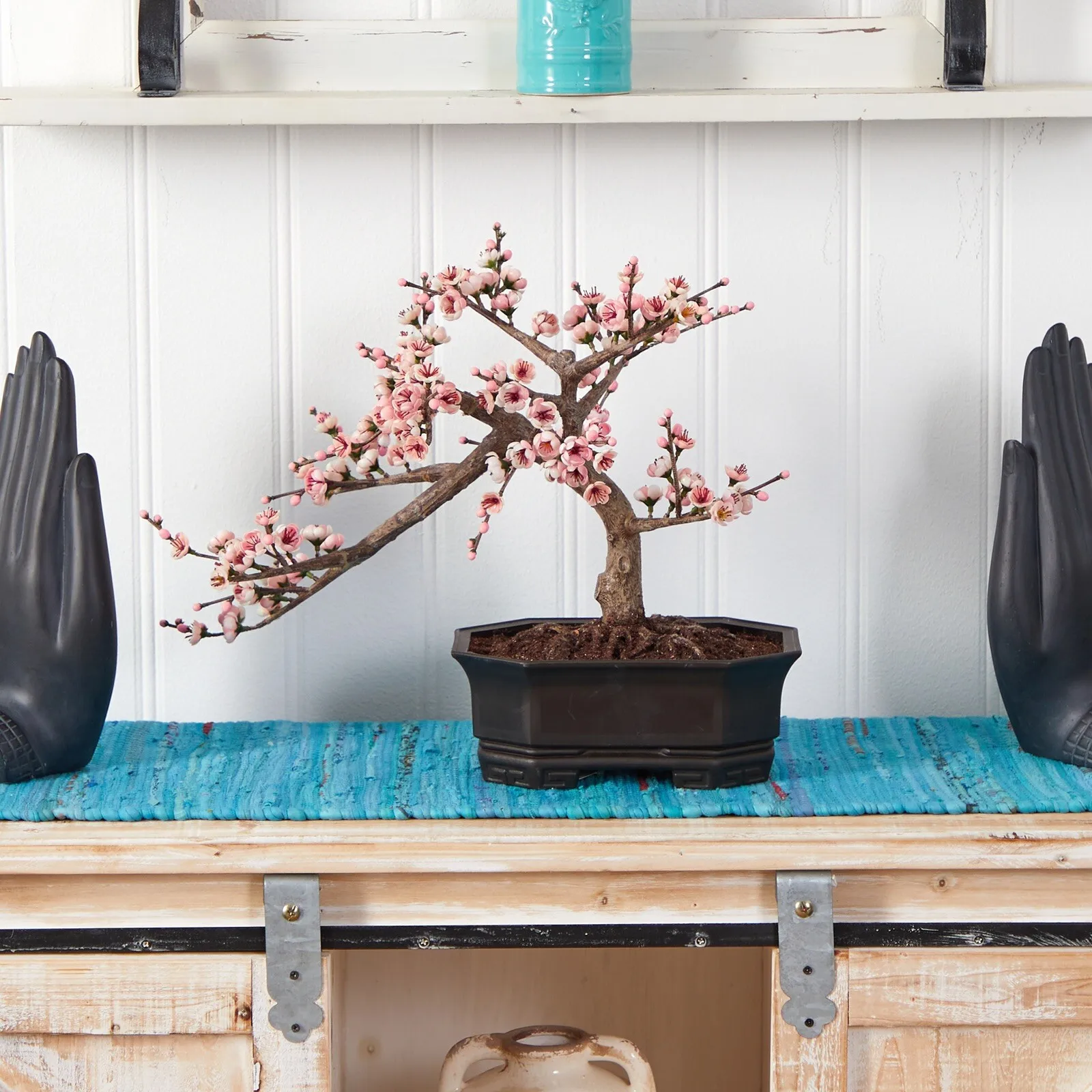 

15 Inch Artificial Sakura Bonsai Tree with Decorative Pot Indoor Fake Flower Plant for Home Office Decor Greenery Landscape