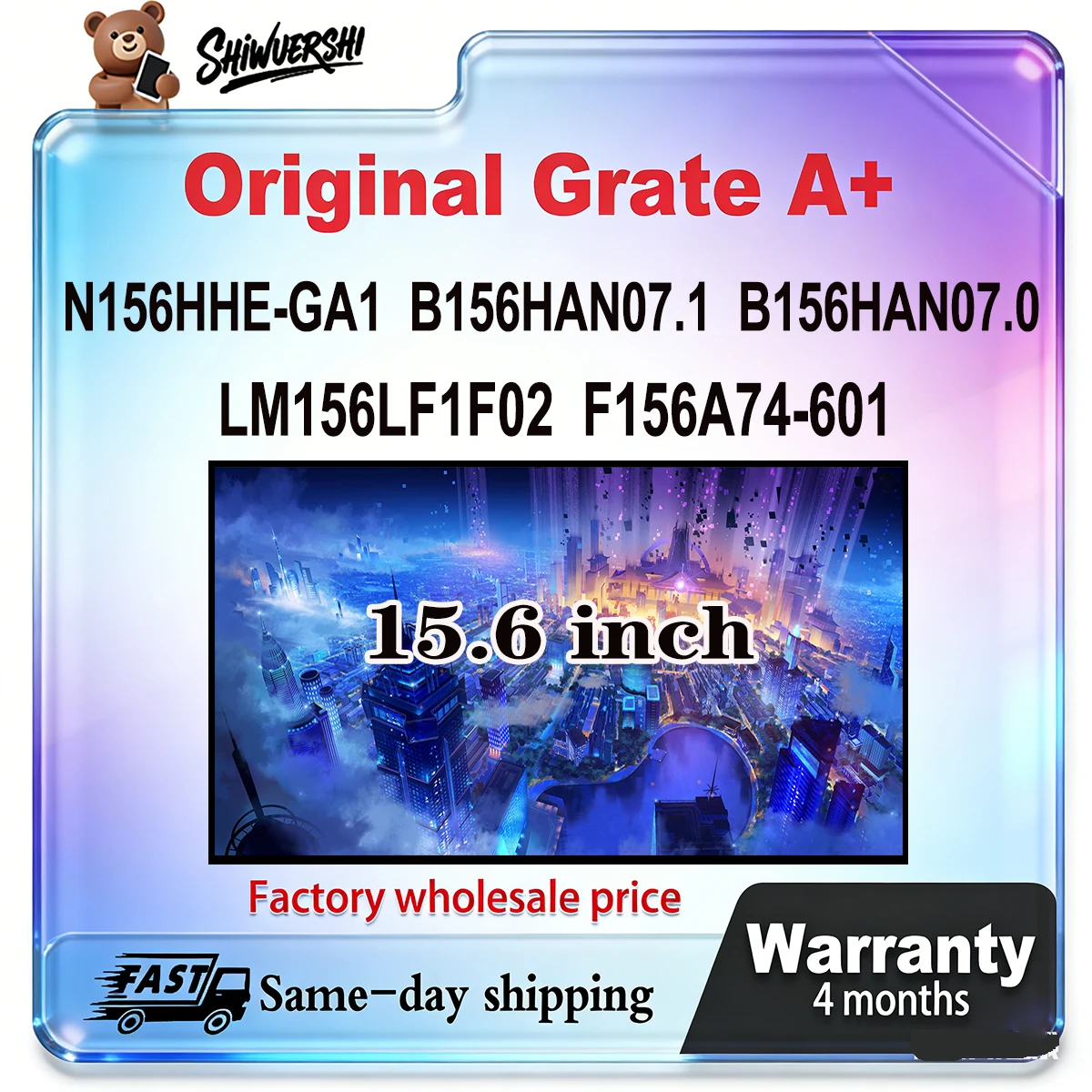 

Original New A+ 15.6 inch Slim Laptop Lcd Screen Panel N156HHE GA1 B156HAN07.1 B156HAN07.0 LM156LF1F02 F156A74 601