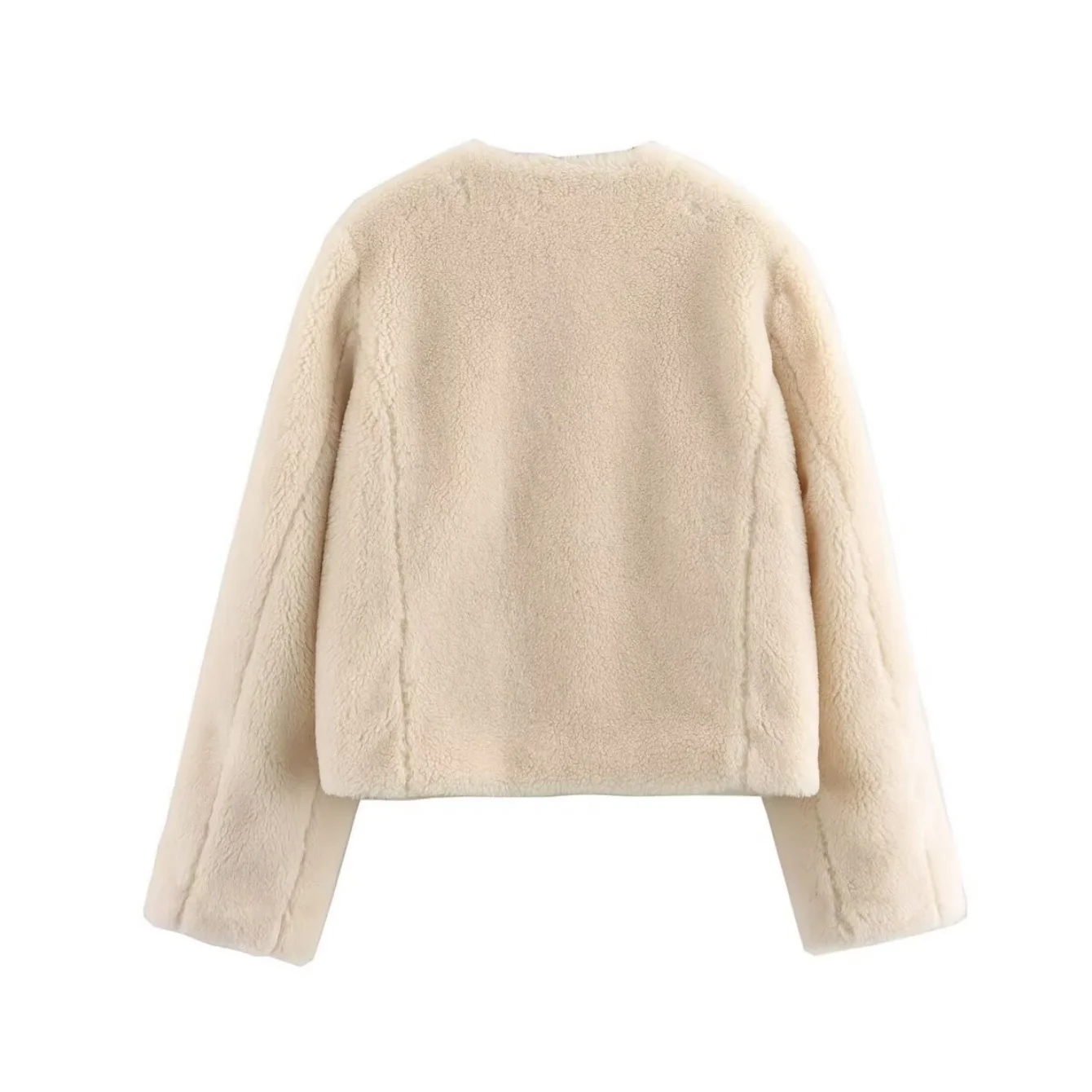 Vrouwen Dikke Nepbont Jas Vrouwelijke O-hals Lange Mouwen Single Breasted Knoppen Jas Korte Jas Casual Jas Streetwear