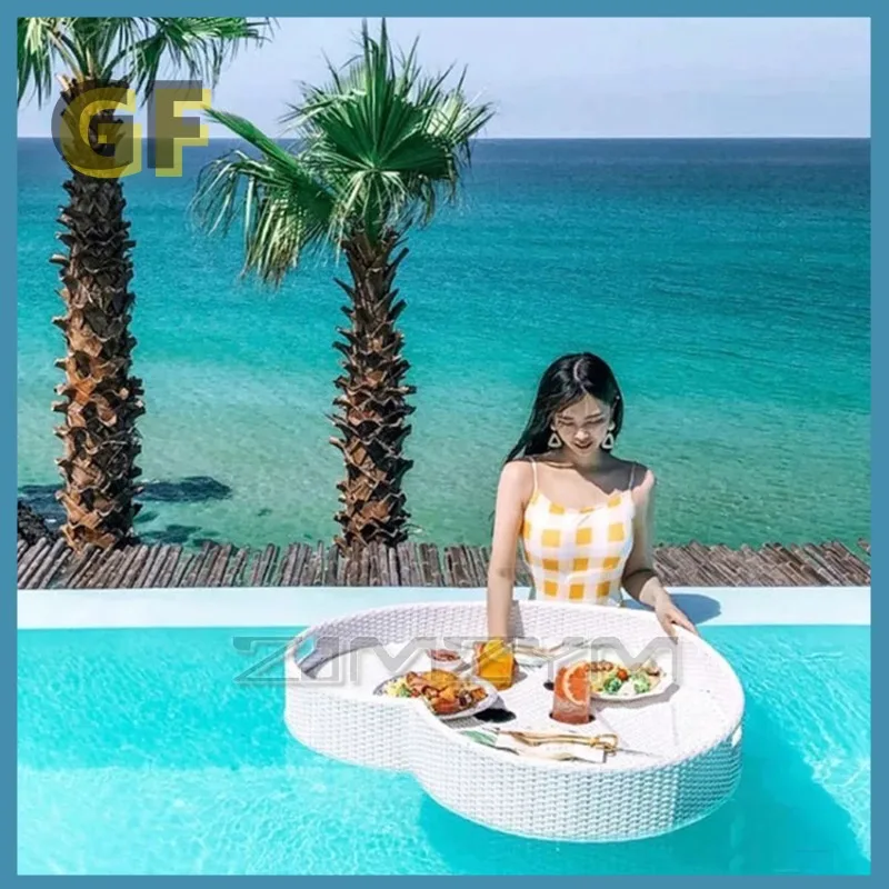 Bali Rattan Tablett Schwimmbad Schwimmendes Rattan Tablett Frühstück Nachmittagstee Speiseteller Hotel Rattan Korb