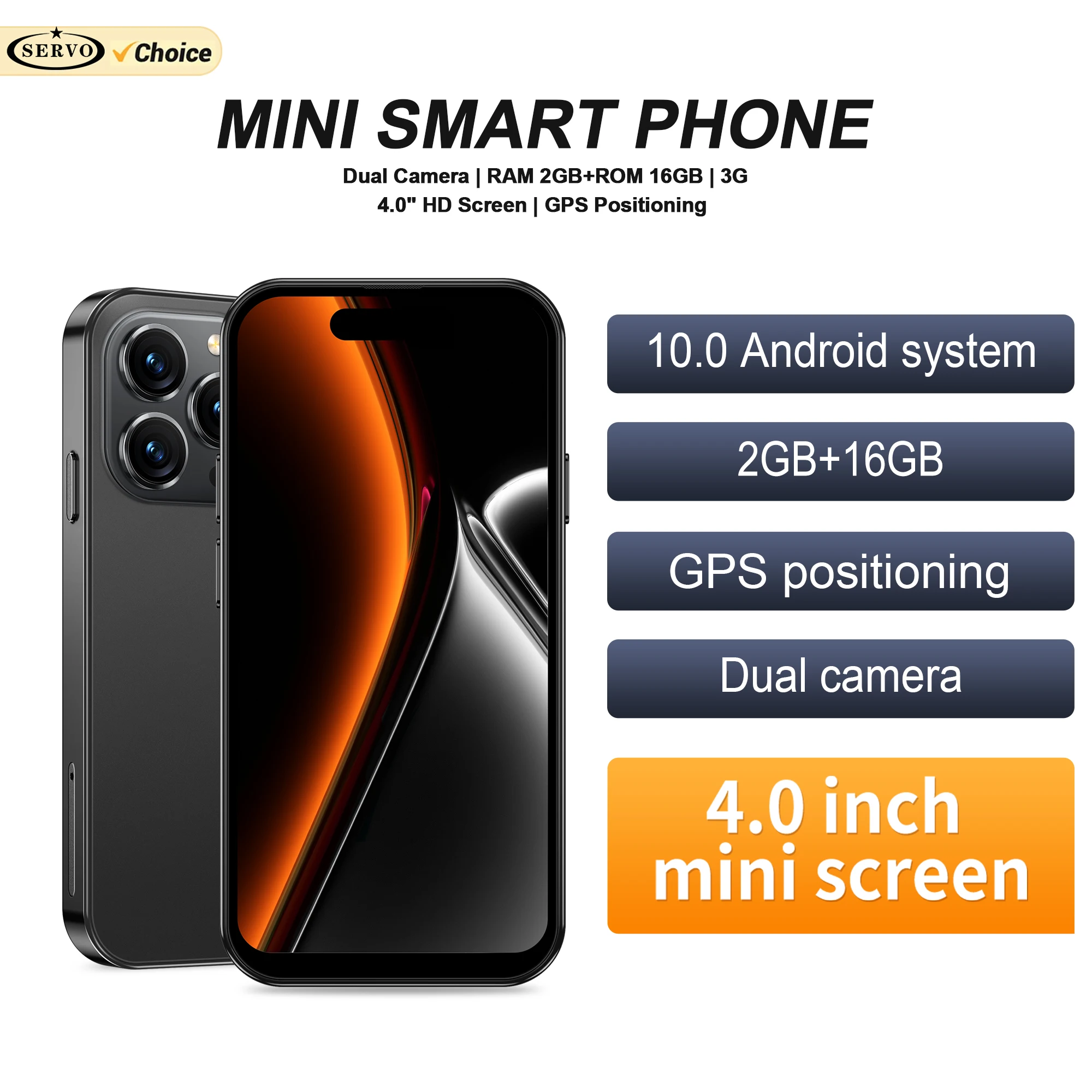 SERVO 3G WCDMA Mini Smartphone Android10.0 System 2GB+16GB Play Store WhatsAPP WiFi Hotspot Face Unlock 4.0