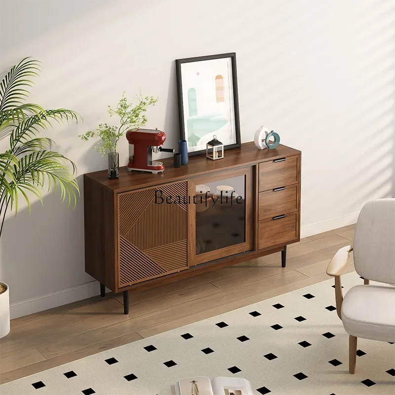 

yj21 Side cabinet Double sliding door Solid wood against the wall Integrated locker Tea cabinet Storage bucket cabinet