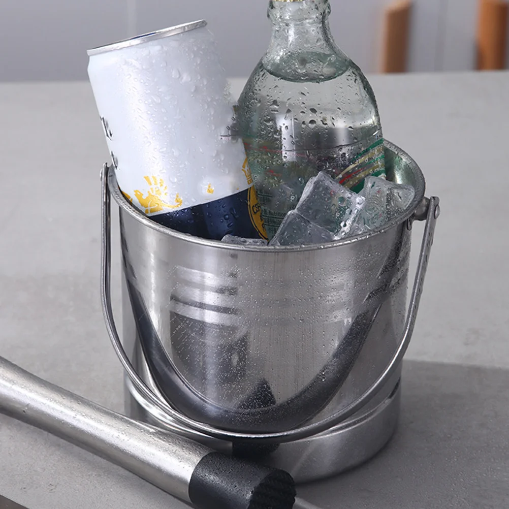 

Stainless Steel Ice Bucket Rust-Proof Portable Wine Beer Cooler For Bar Ktv Hotel Party Use
