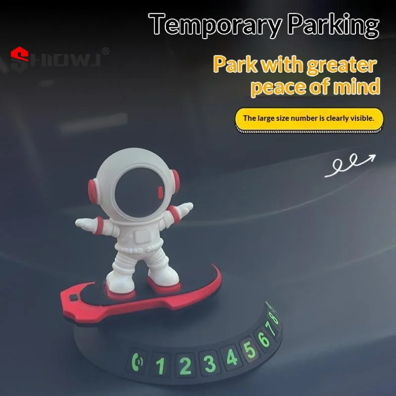 Creative Rotating Astronaut Skateboard Car Ornament Car Temporary Parking Number Auto Dashboard Plate Interior Accessories