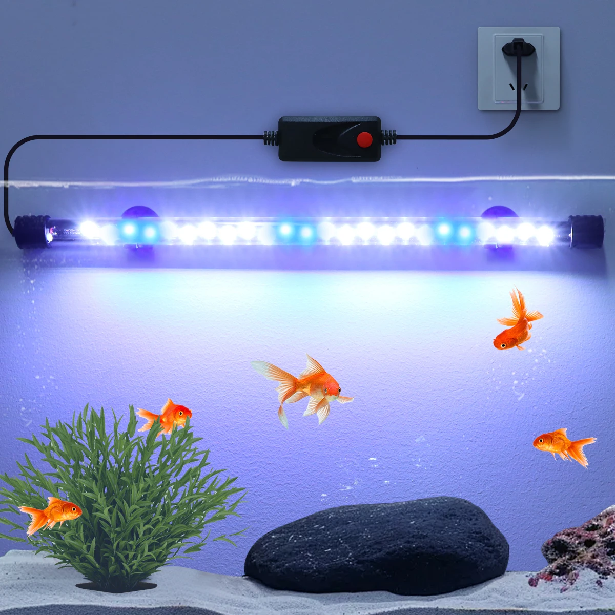 48CM Available High Bright Underwater Fish Tank LED Bar Light Waterproof Lamp Tube RGB Blue-White Aquarium Submersible Lighting