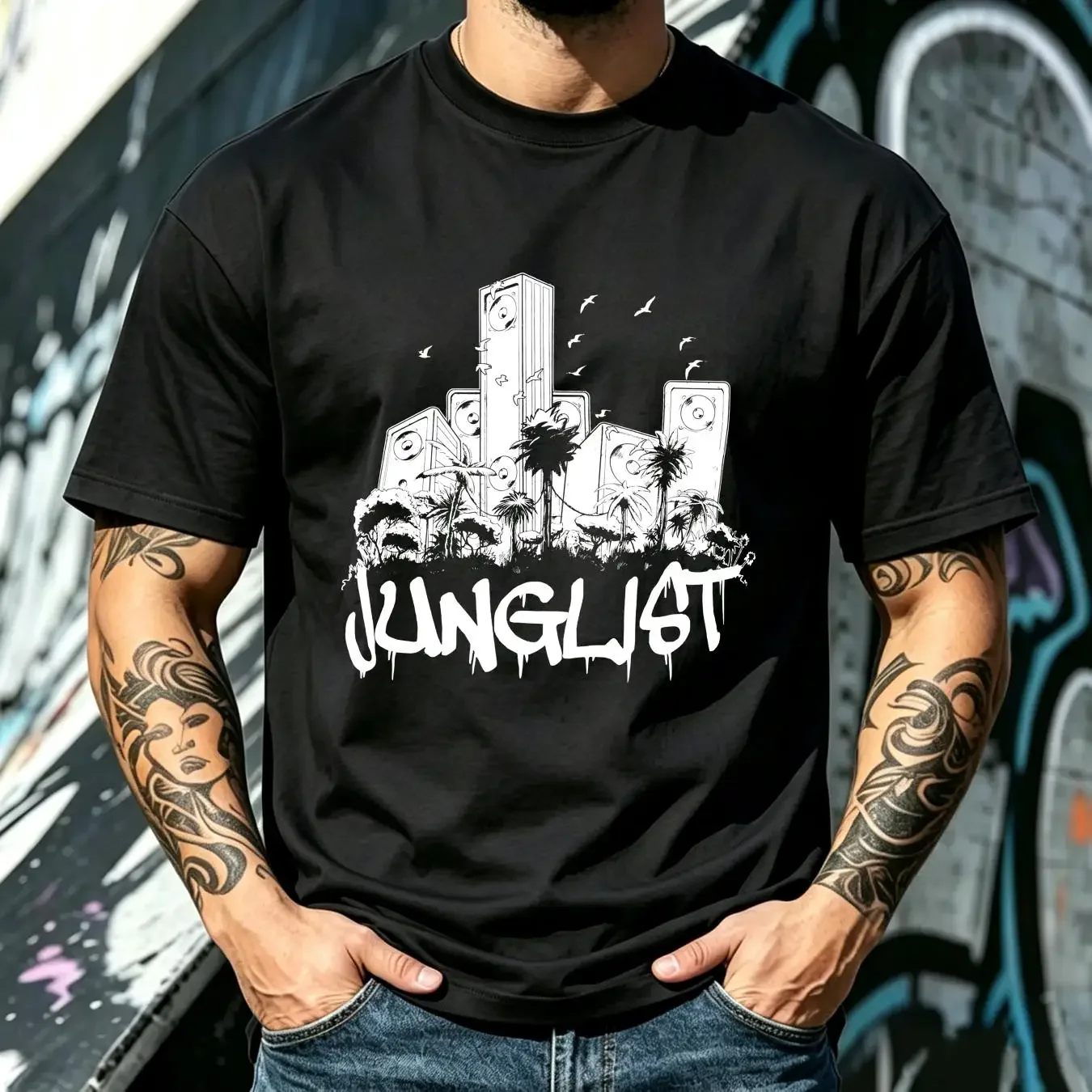 washed T Shirt Junglist Sound System Jungle Massive Drum and Bass DJ Synth Synthesizer Neurofunk Producer Dubstep Top vintage