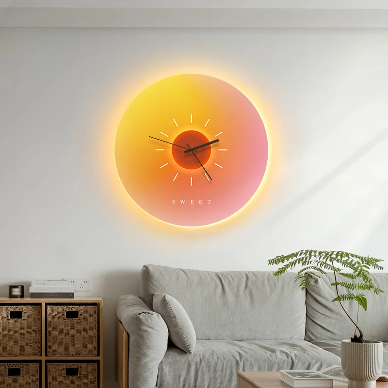 Living room , illuminated, sunset , wall mounted clock