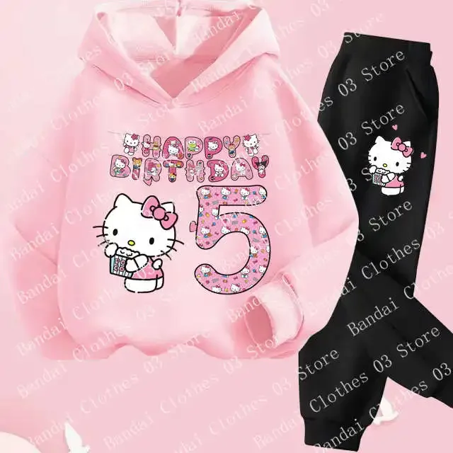 

Autumn Clothing Cartoon Children Sweatshirt Long Sleeve Suit Boys Set Spring Hello Kitty Birthday Digit 1-10 Printed Kids Hoodie