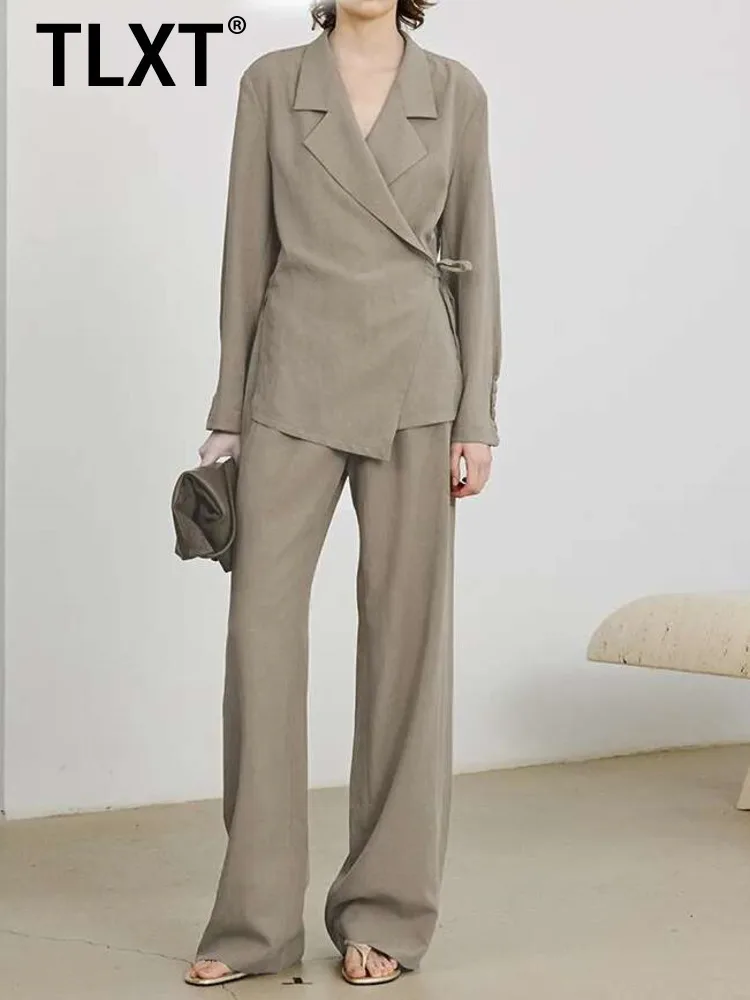

TLXT женский офисный женский комплект из трех предметов, однотонный пиджак без рукавов со шнуровкой и застежкой на талии, жилет без рукавов и повседневные брюки XK1279